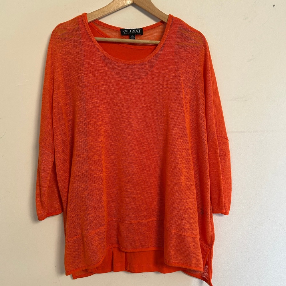 Context Orange Button Back‎ Knit Top Oversized 3/4 Sleeve Small